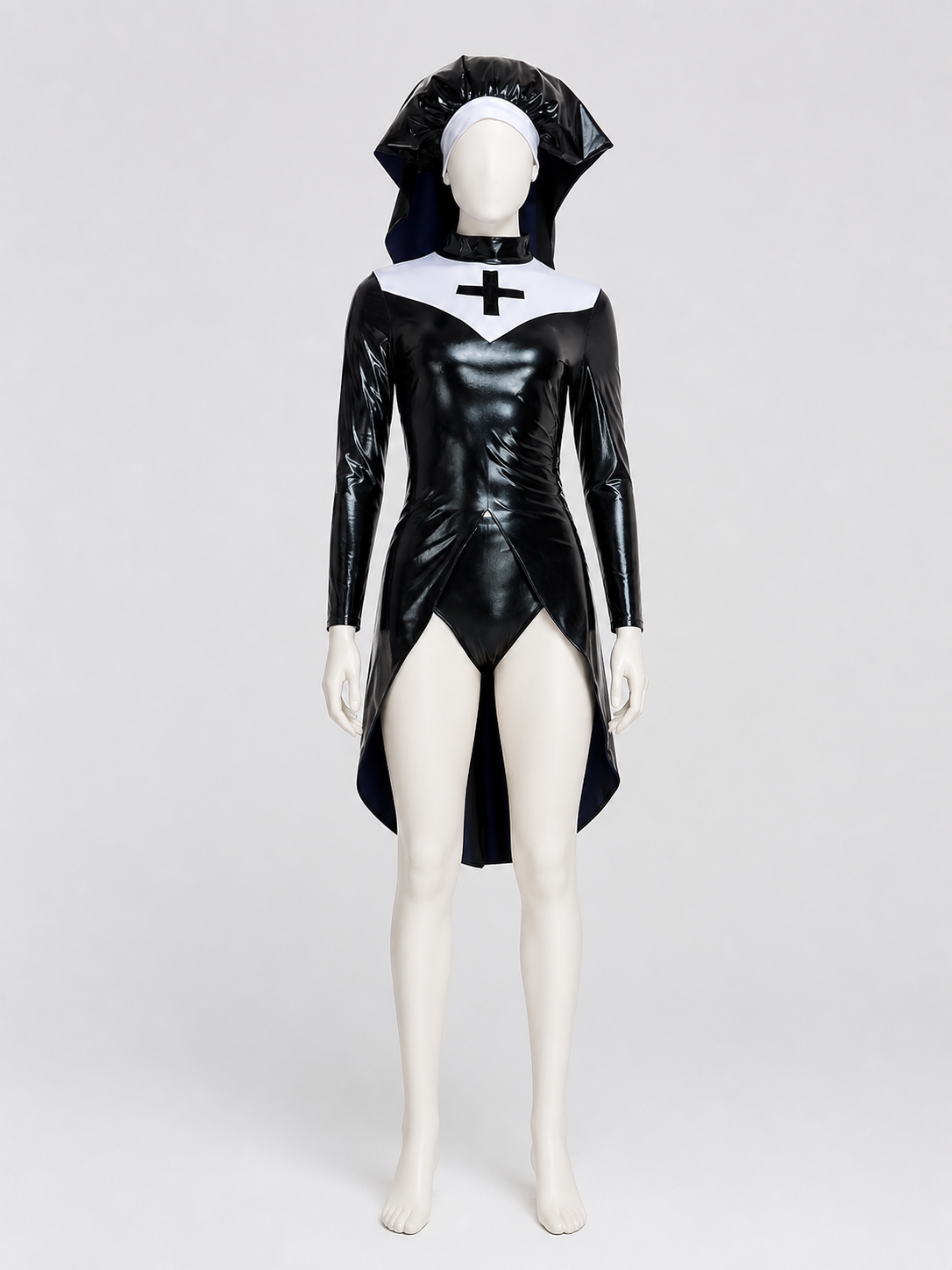 Hooded Cosplay Costume with Cross, Black and White Costumes detail 2