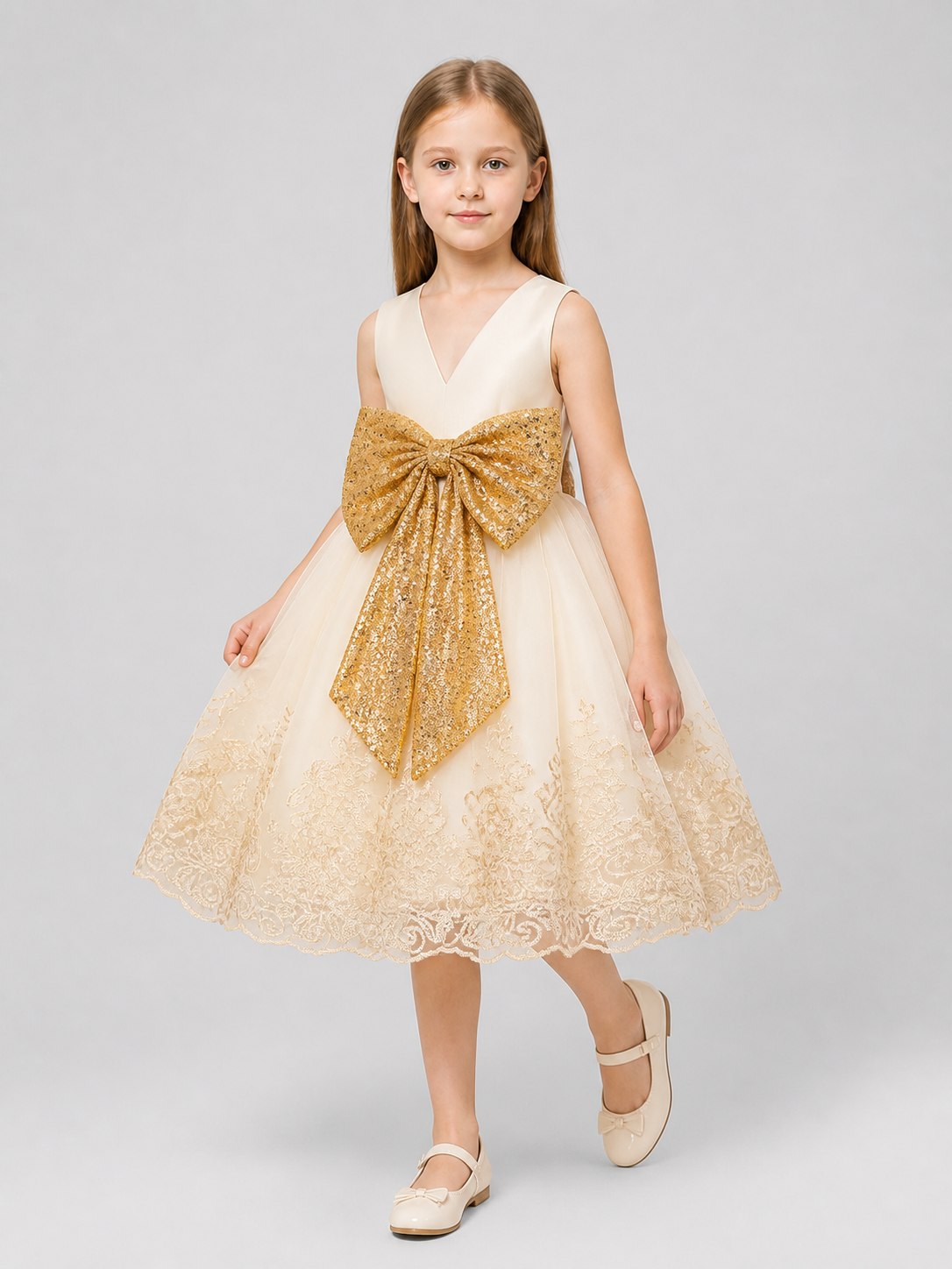 Girls' Party Tutu Dress with Gold Bow Costume Dresses detail 2