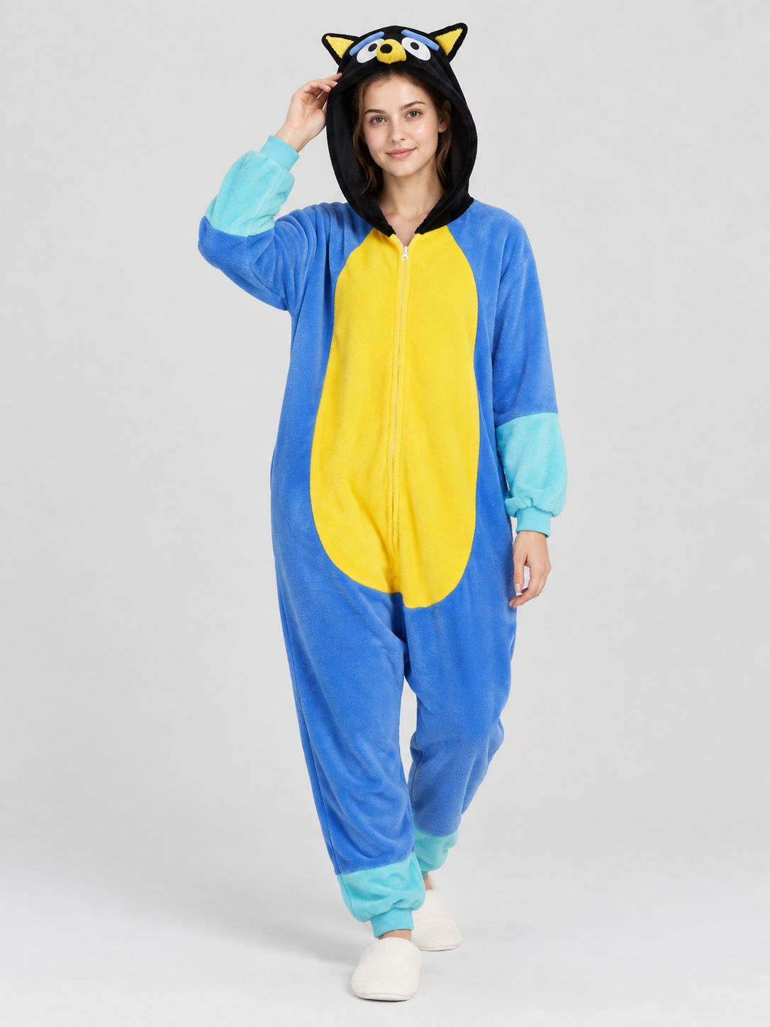 Cartoon-Design Pajama Jumpsuit with Hood and Ears