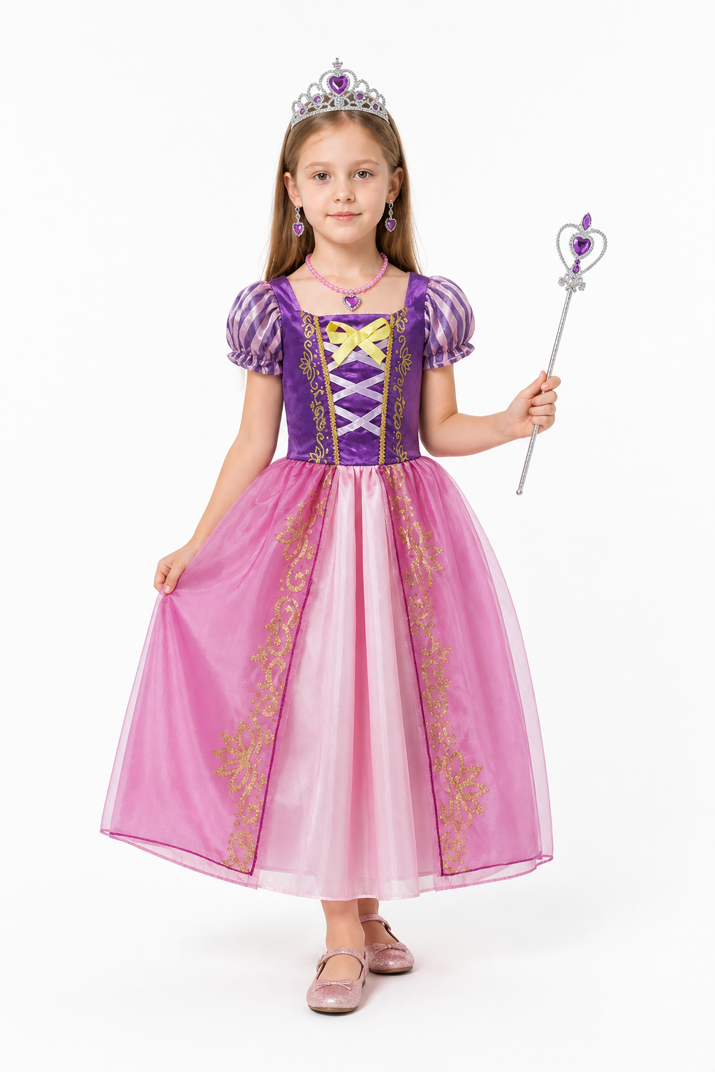 Princess costume with a full skirt, crown, and wand Costume Headwear detail 2