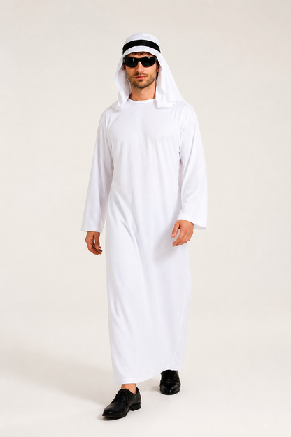 Long Robe with Head Covering, White, with Headband Costume Headwear detail 2