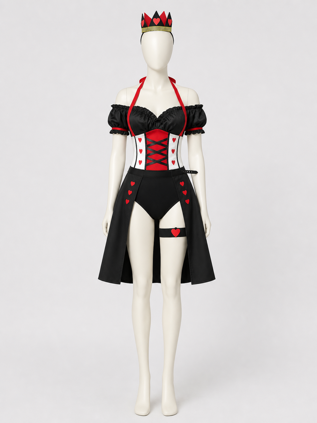 Queen of Hearts Carnival Jumpsuit Costume with Crown and Hearts