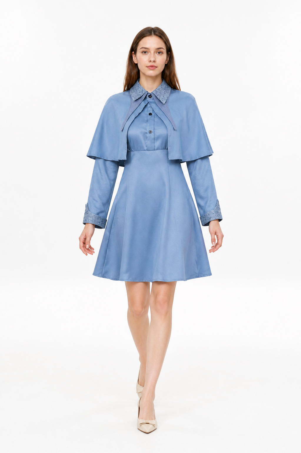 Blue Cosplay Dress with Cape and Collar Costume Dresses detail 2