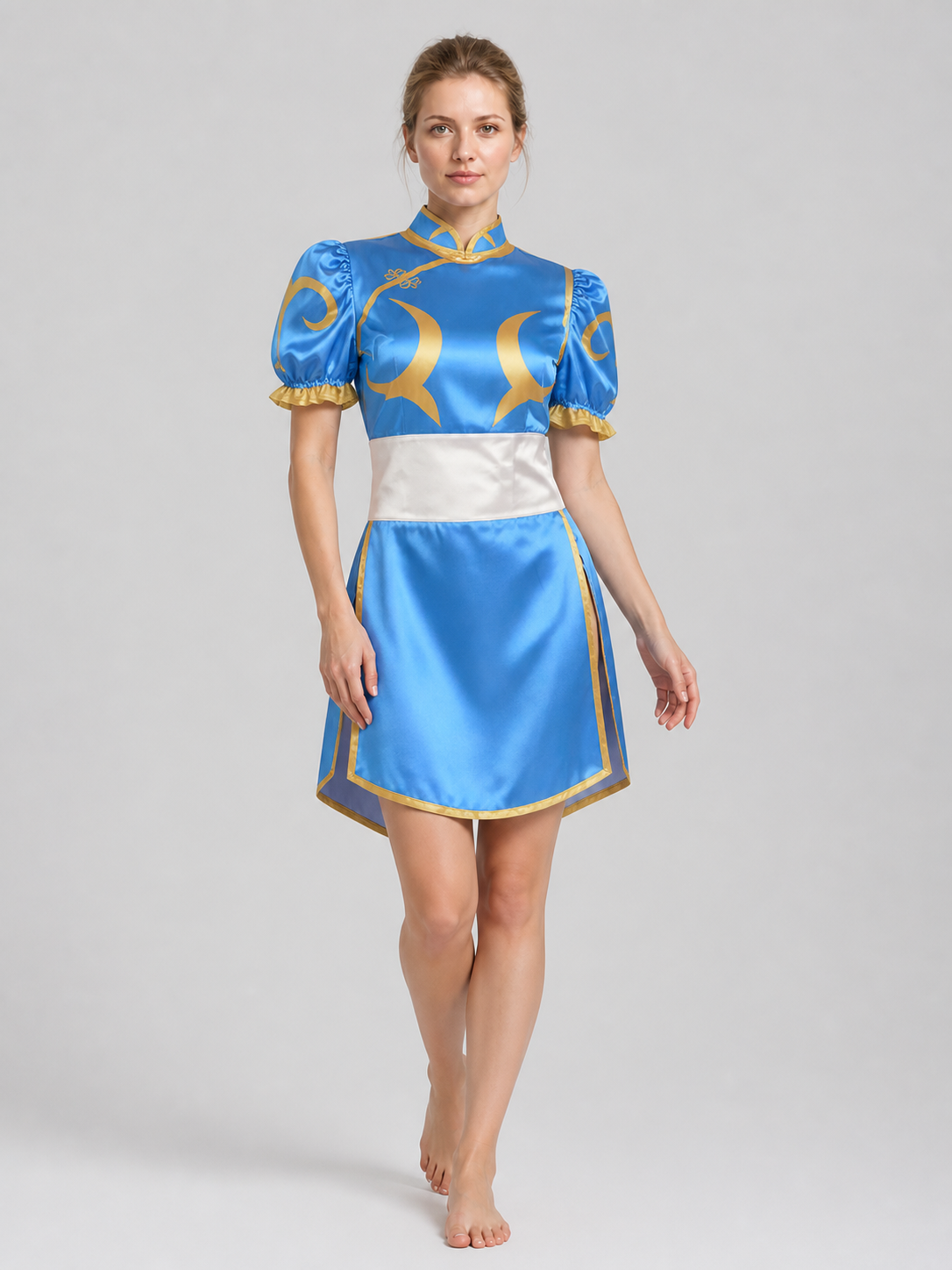 Chun-Li Cosplay Qipao Dress with Gold Trim Costume Dresses detail