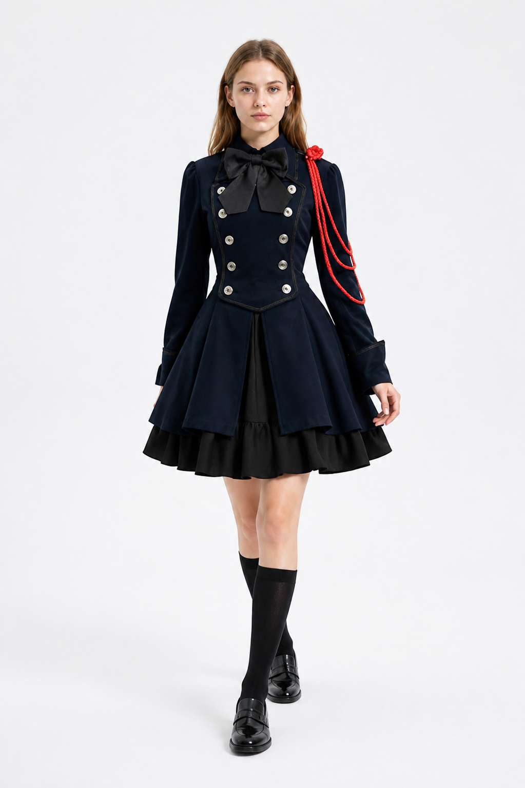 Gothic Dress with Bow and High Collar Costume Dresses detail 2