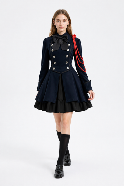 Gothic Dress with Bow and High Collar Costume Dresses detail 2