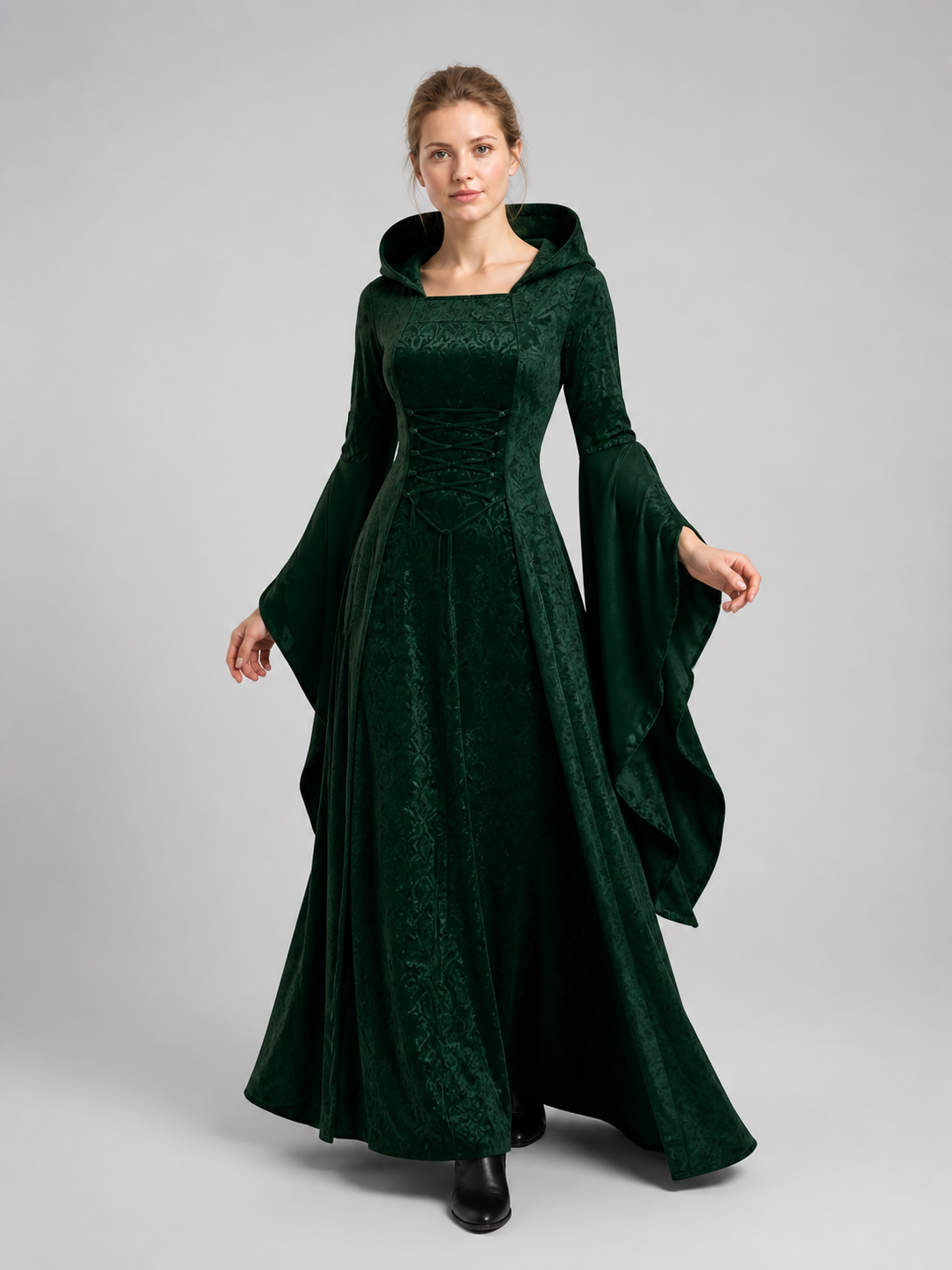 Gothic Hooded Dress with Waist Lacing Costume Dresses detail 2