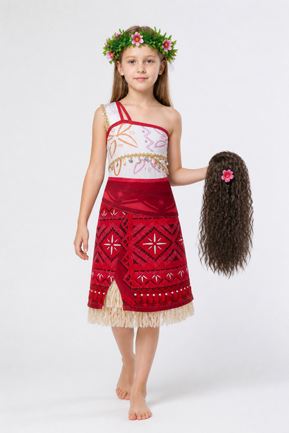 Moana Princess Costume with Wig and Wreath Costume Wigs detail 2