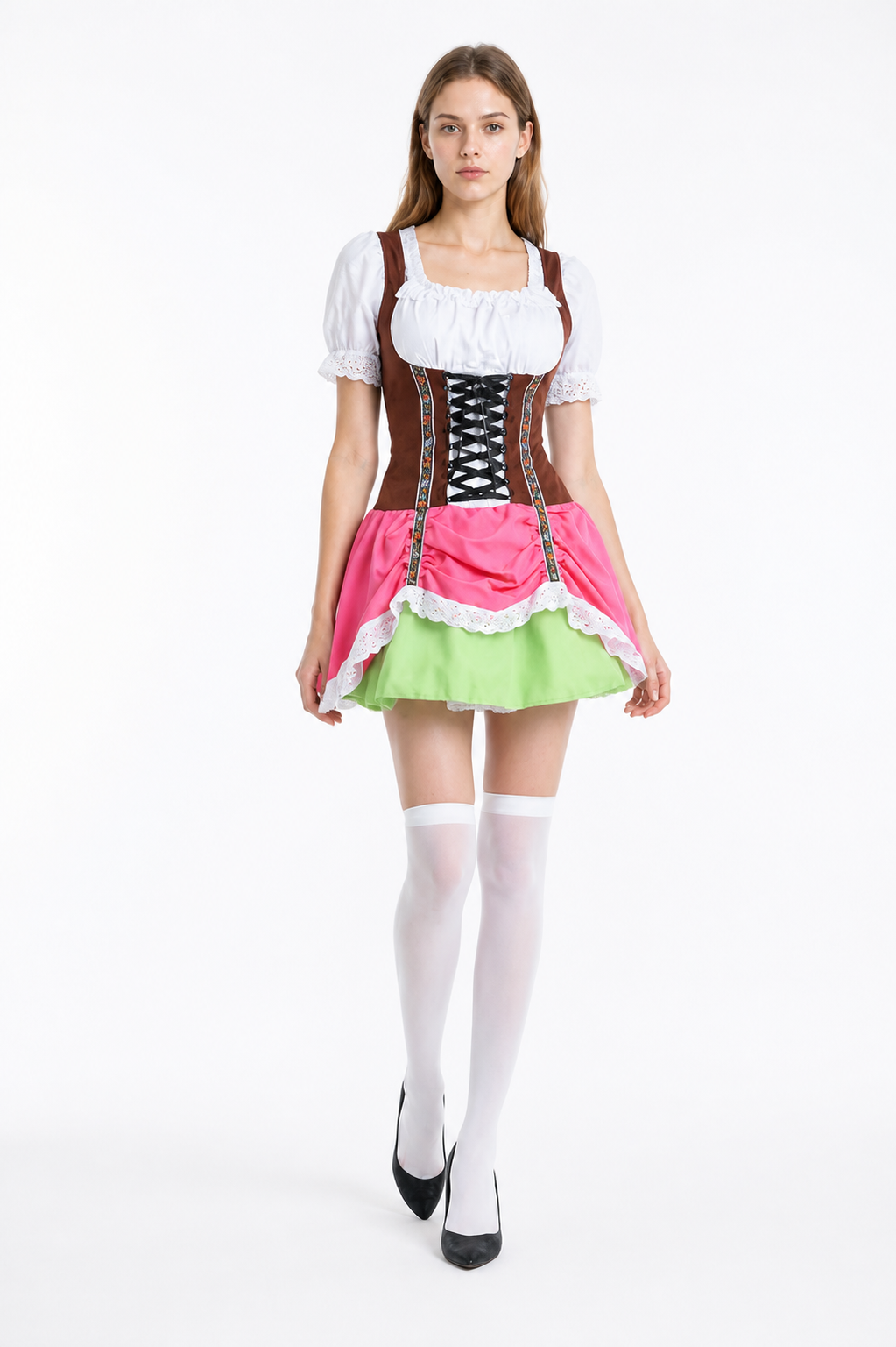 Short Tiered Dress with Lace and Lacing Costume Dresses detail