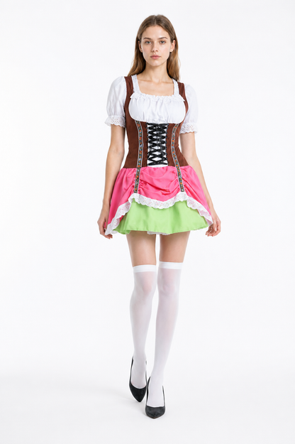 Short Tiered Dress with Lace and Lacing Costume Dresses detail