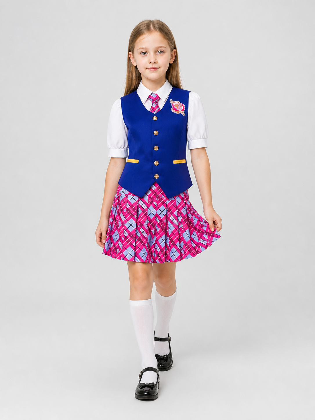 Barbie Cosplay Dress with Vest and Tie, Pleated Costume Dresses detail 2