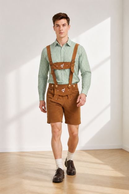 Historical Costume with Suspenders, Green and White Plaid