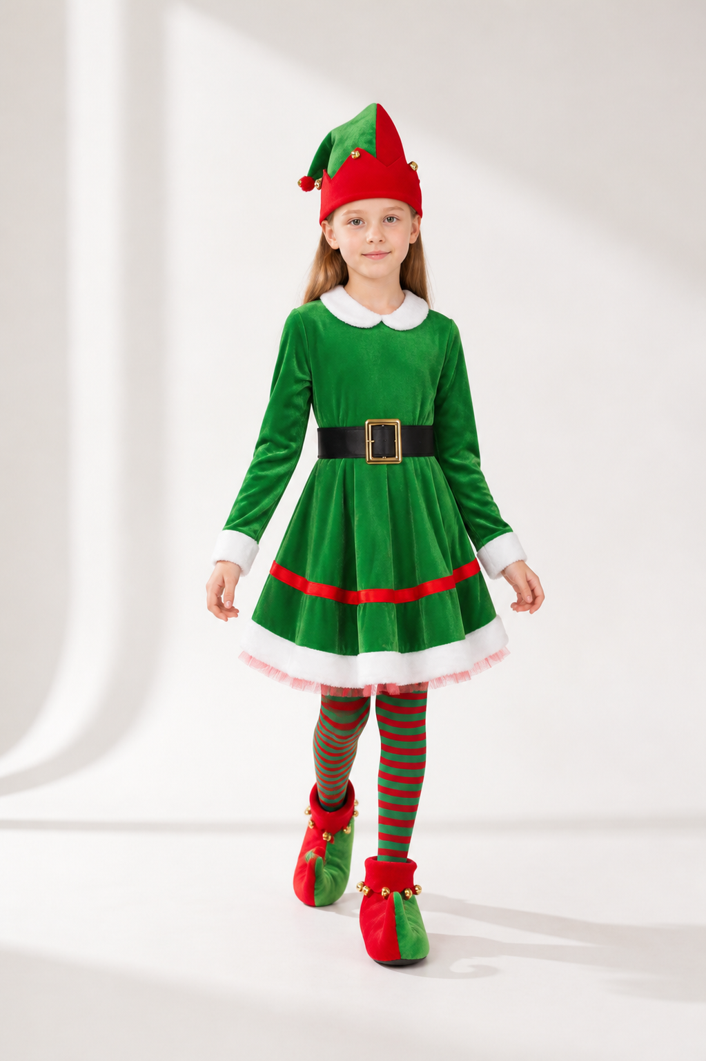Christmas Elf Costume with Hat, Tights, and Belt