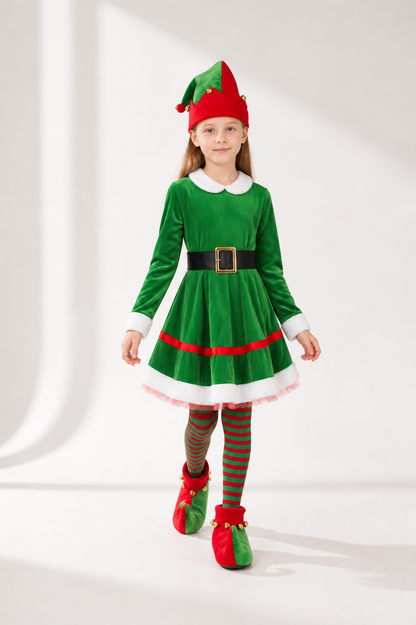 Christmas Elf Costume with Hat, Tights, and Belt