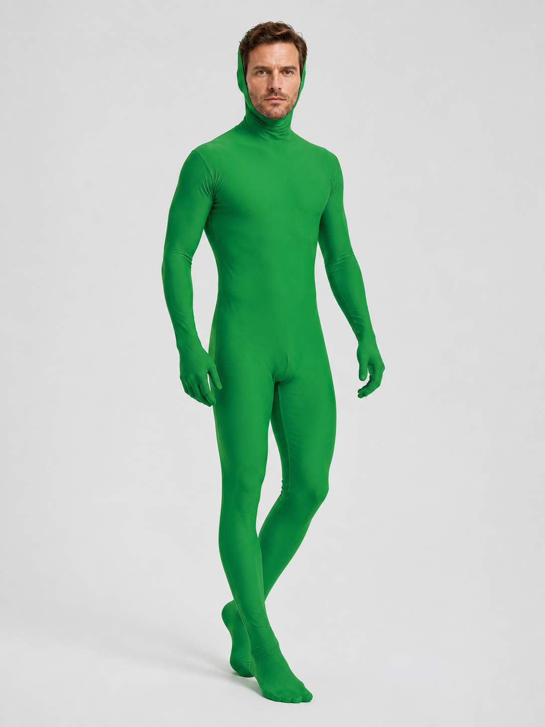 Green Fitted Jumpsuit with Open Face for Adults product detail 2