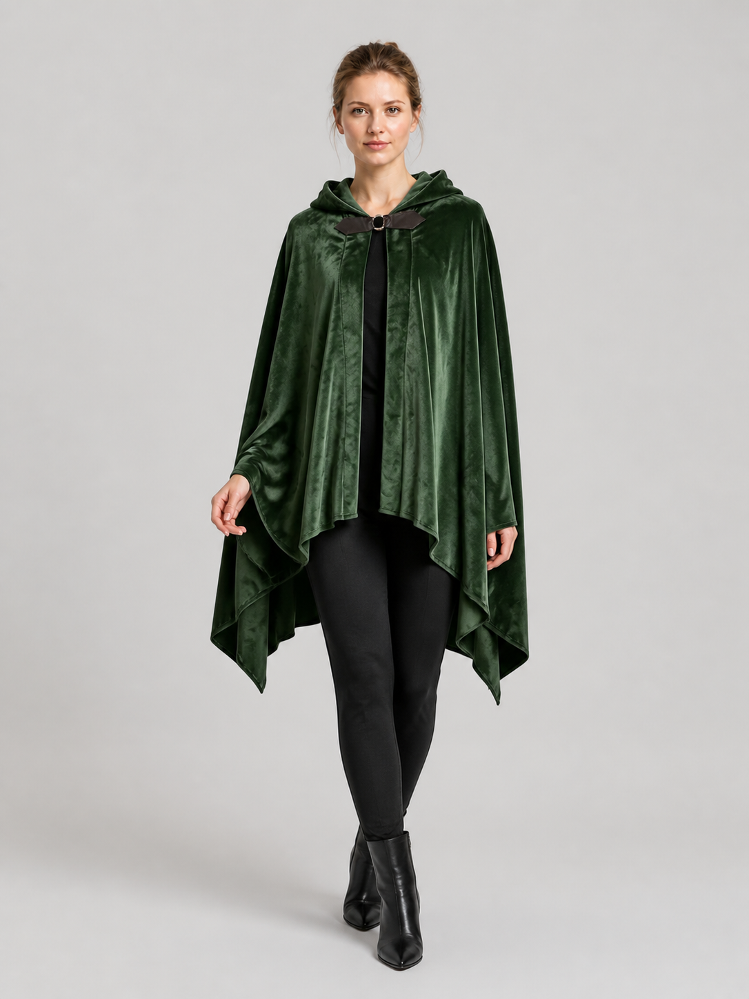 Hooded Elf Cloak with Bow for Cosplay, Green Costume Capes detail 2