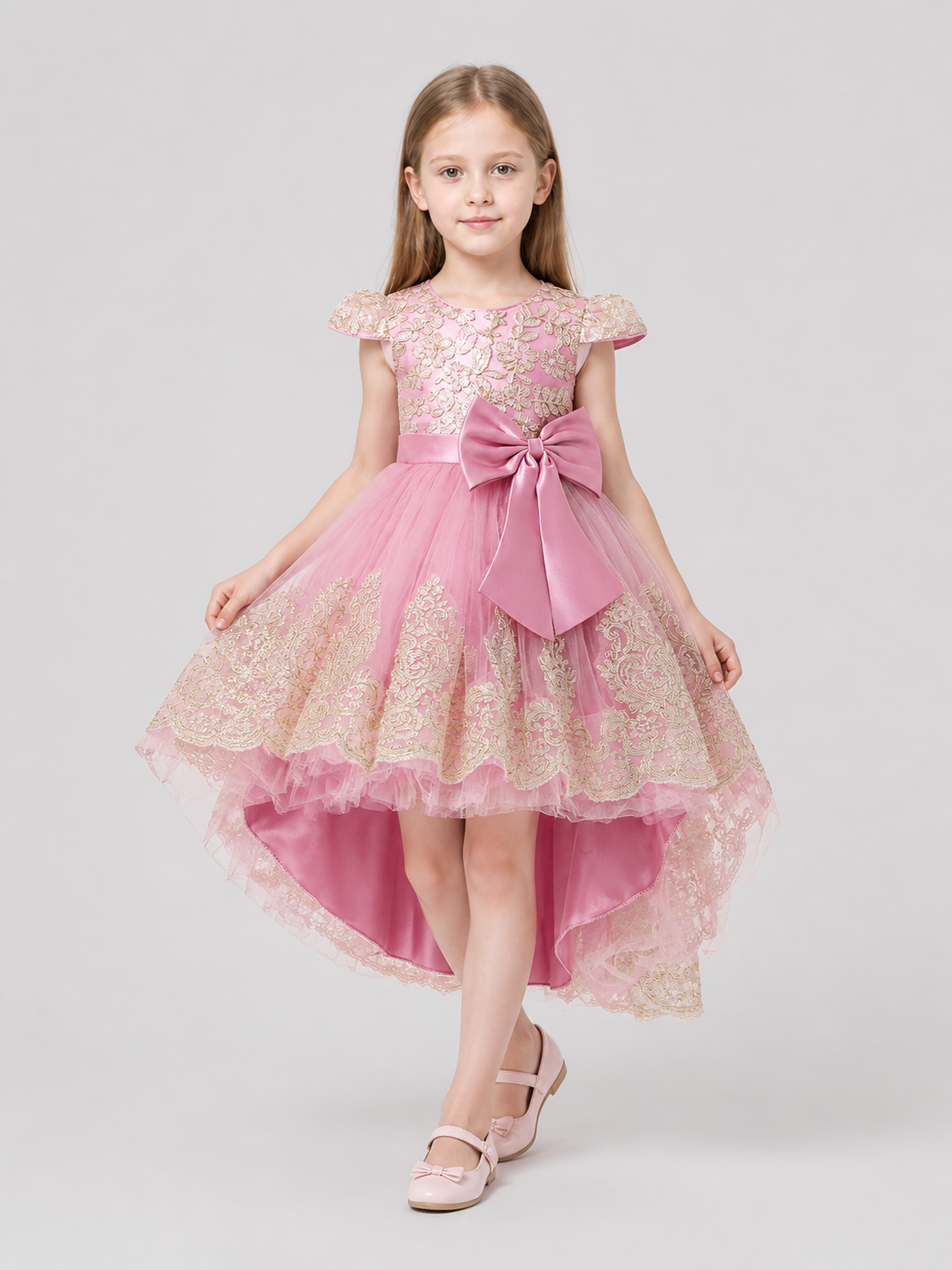 Party Dress with Gold Embroidery, Bow, and Train Costume Dresses detail 2