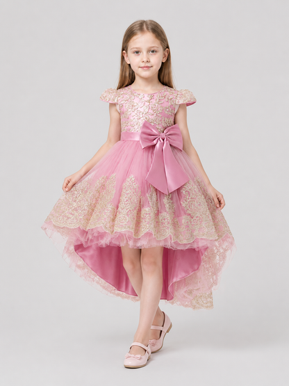 Party Dress with Gold Embroidery, Bow, and Train Costume Dresses detail 2