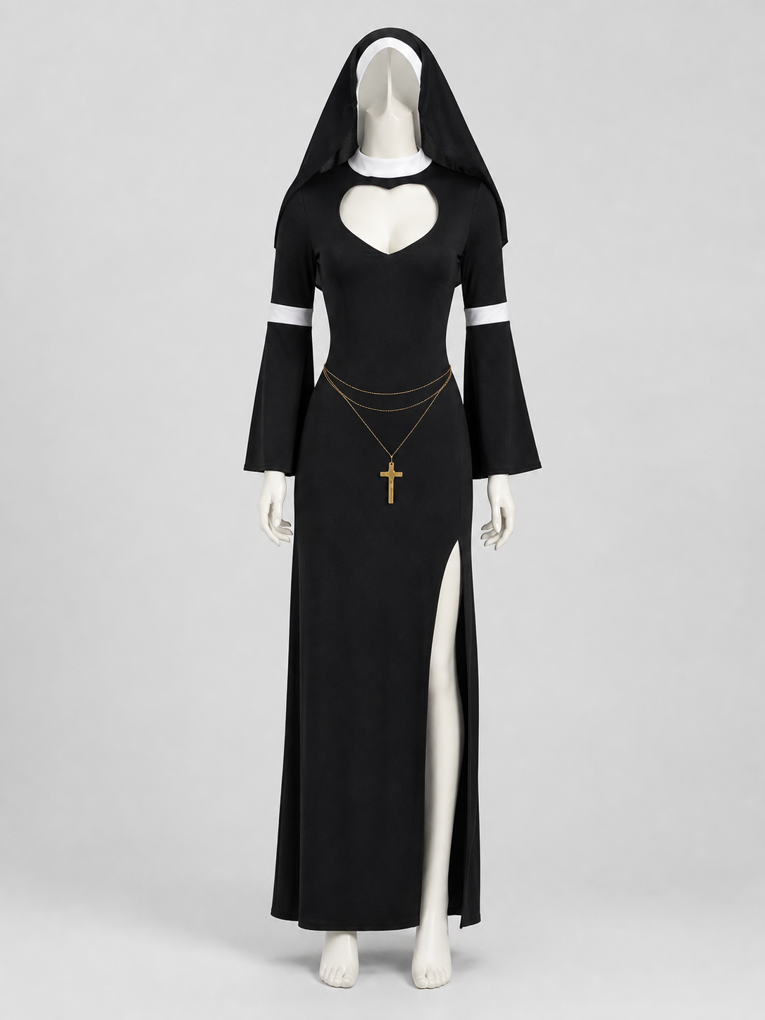 Black Religious Robe Costume with Head Covering and Cross Costumes detail 2