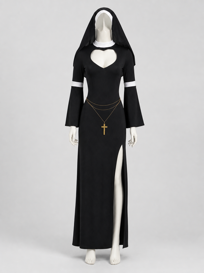 Black Religious Robe Costume with Head Covering and Cross Costumes detail 2