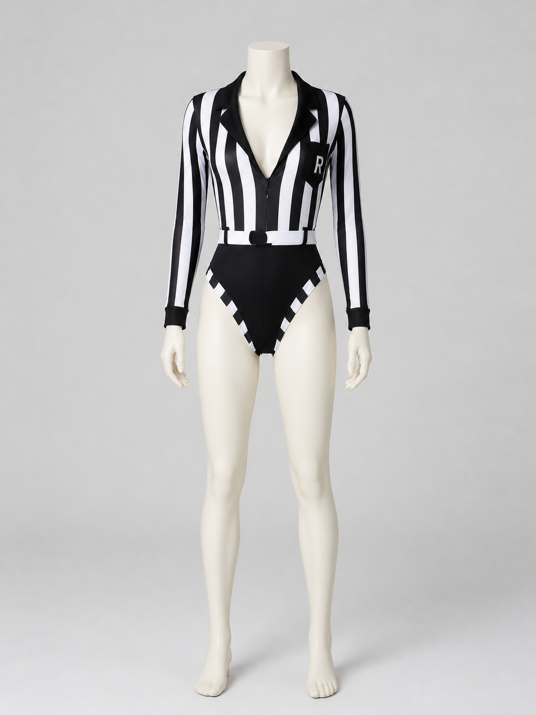Black-and-White Striped Bodysuit with a Plunging Neckline product detail