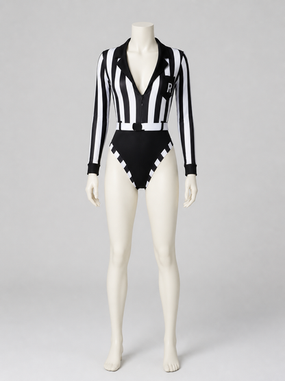 Black-and-White Striped Bodysuit with a Plunging Neckline product detail