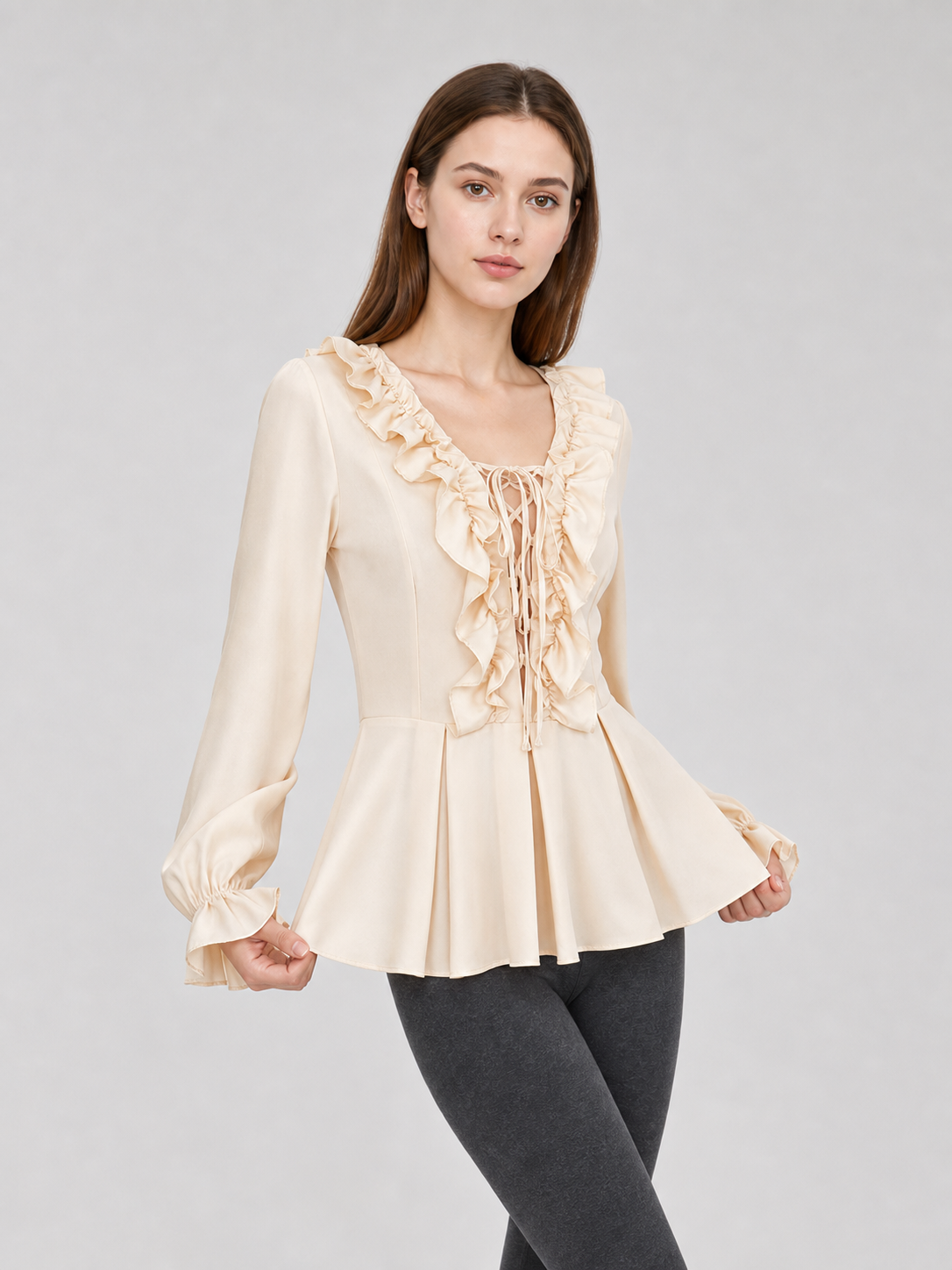 Renaissance-Style Blouse with Ruffles and Lacing