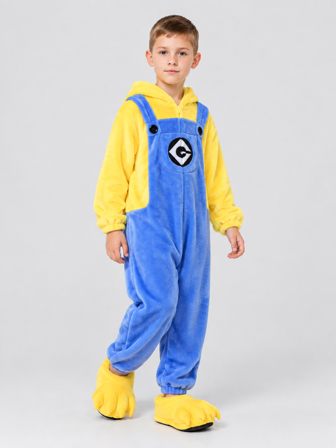 Kids' Hooded Pajama Jumpsuit with Cartoon Print