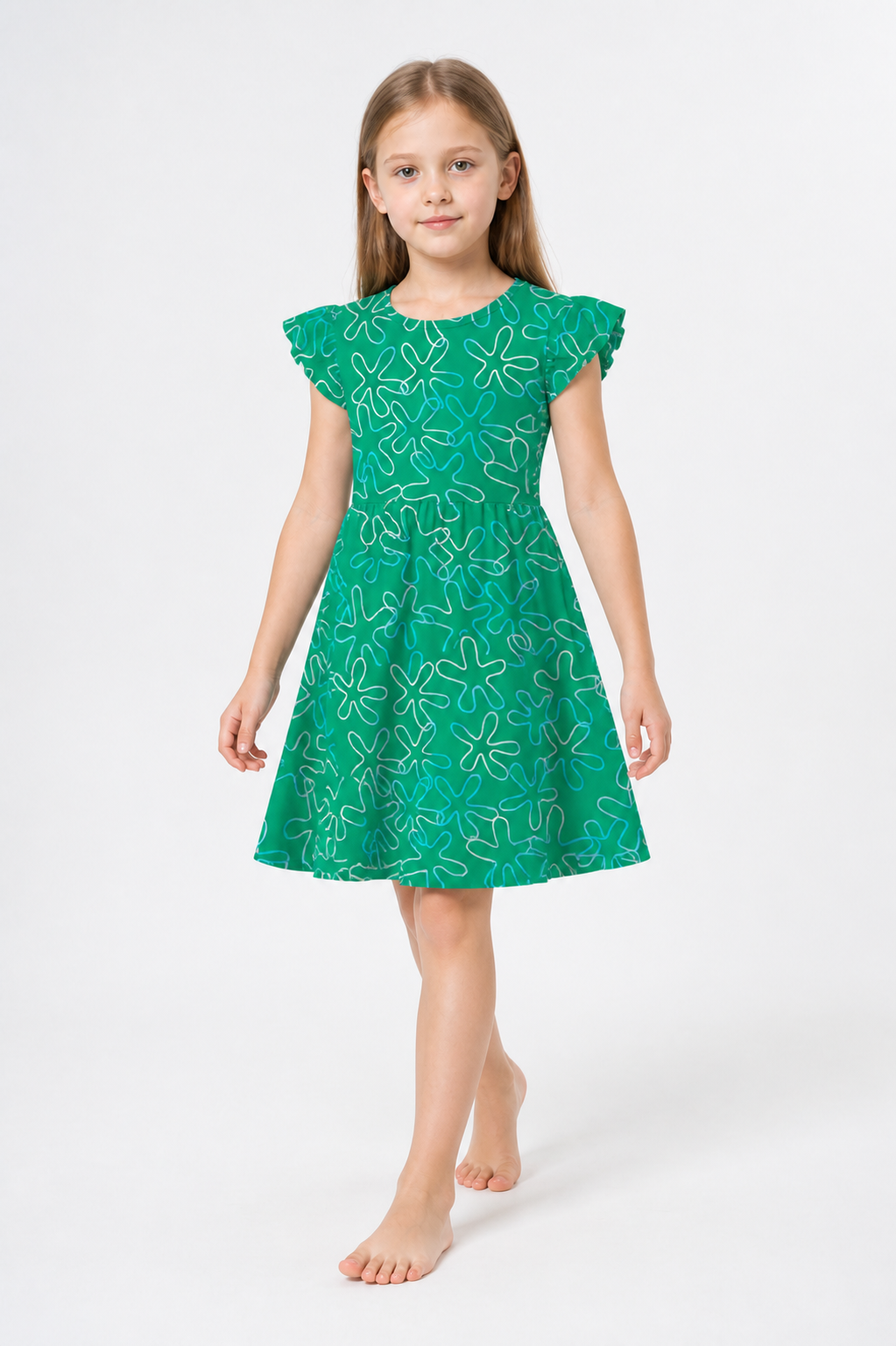 Inside Out 2 Cosplay Dress, Green with Flowers Costume Dresses detail 2