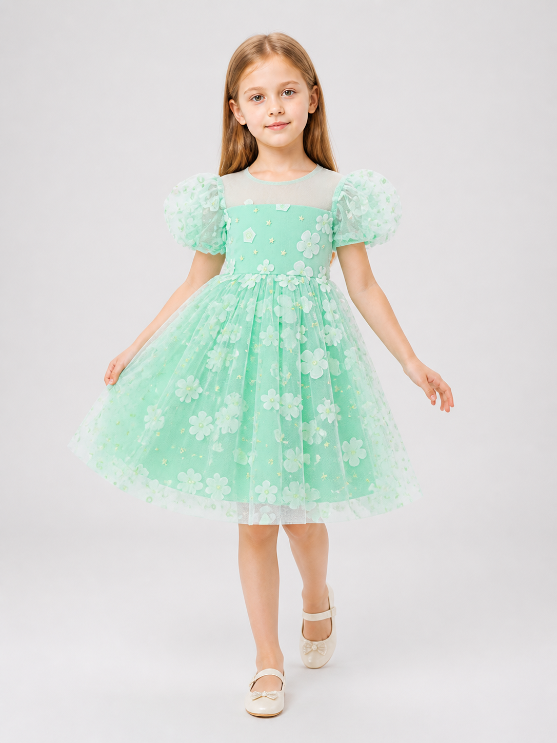 Mint Princess Dress for Girls with a Tulle Skirt Costume Dresses detail 2