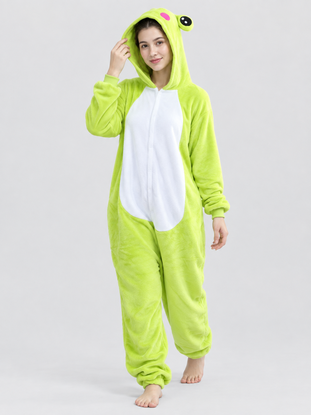 Hooded One-Piece Pajama with Cartoon Design