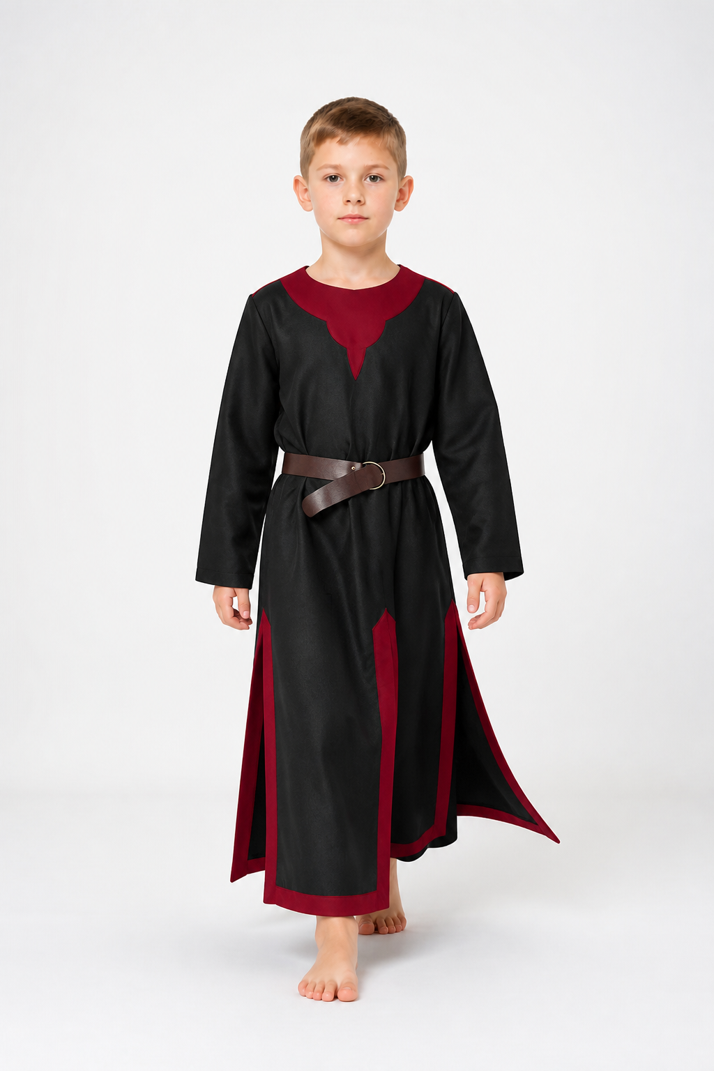 Medieval Black and Red Robe with Belt Costumes detail 2