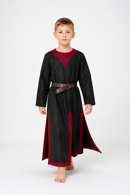 Medieval Black and Red Robe with Belt Costumes detail 2
