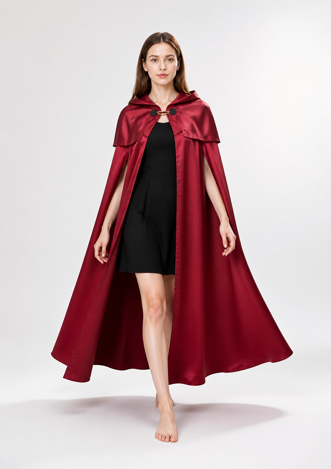 Red Long Hooded Cloak with Pendant Costume Capes detail 2