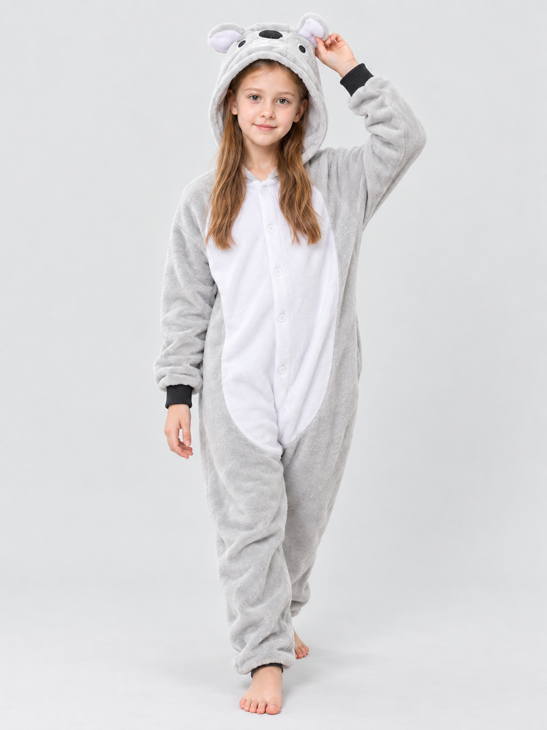 Flannel Hooded Pajama Jumpsuit with Ears