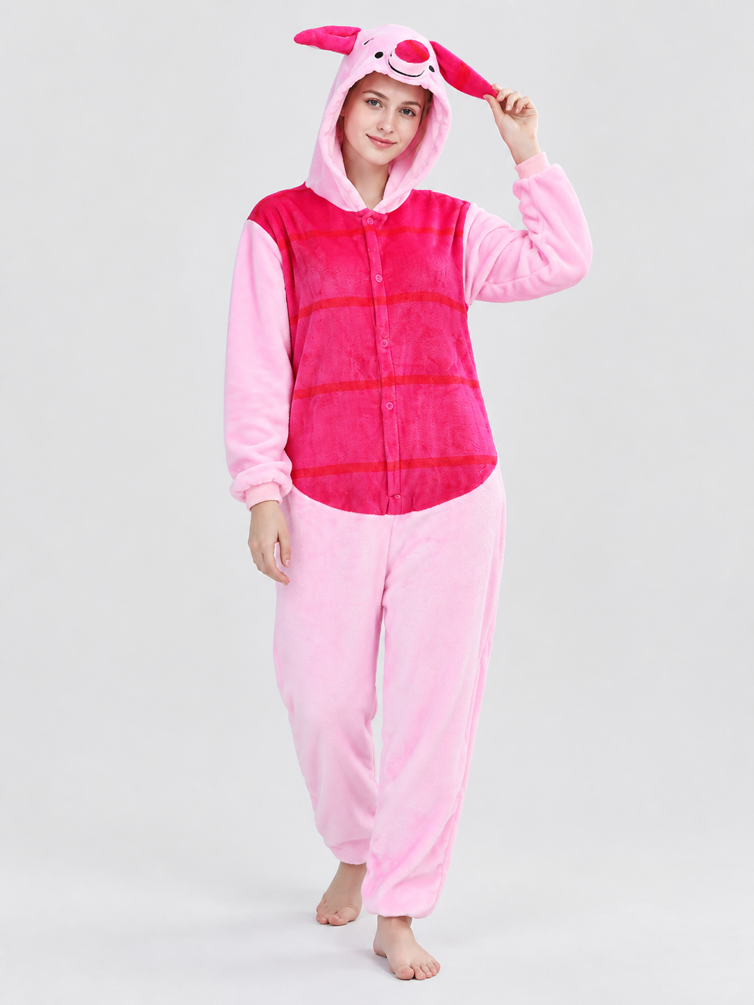 Flannel Hooded Pajama Jumpsuit with Ears