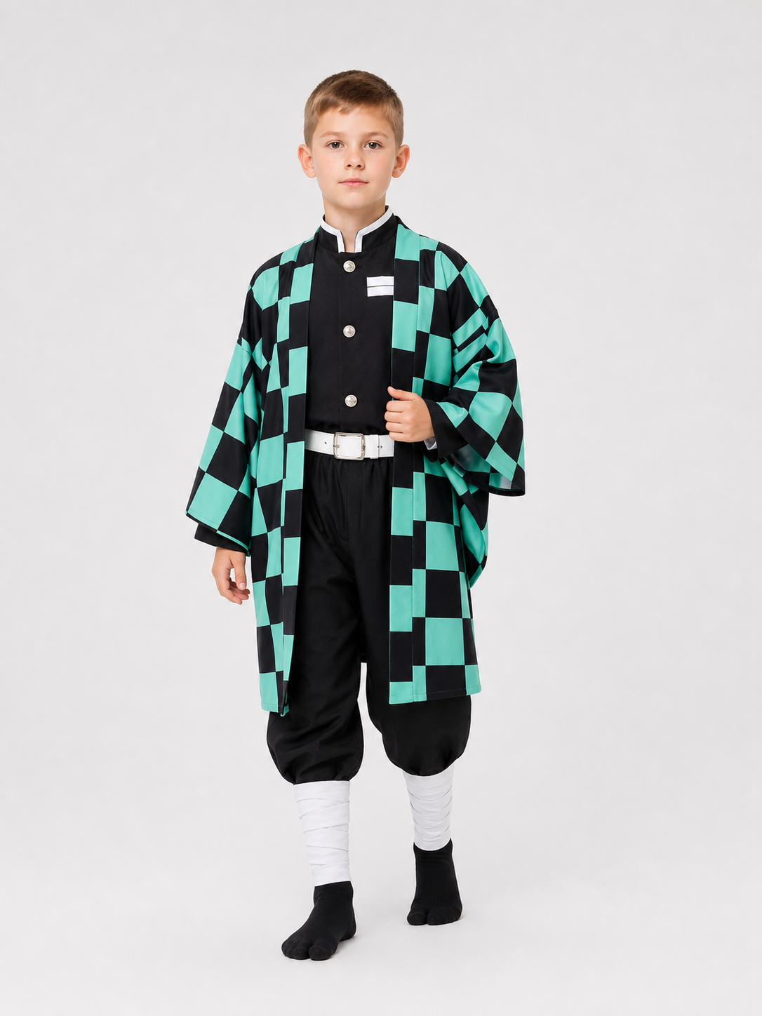 Tanjiro Cosplay: Costume with Checkered Cape, Set Costume Capes detail 2
