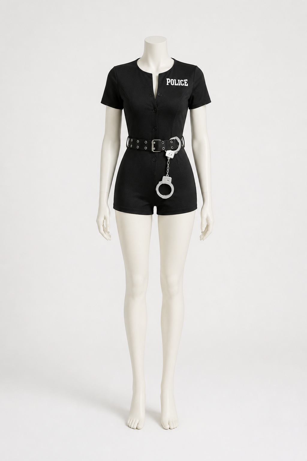 Black police costume with "police" lettering and belt Costumes detail 2