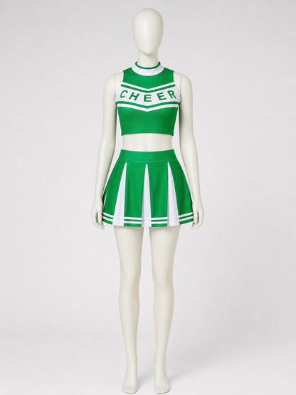 Green-and-White Cheerleading Costume, Top and Skirt