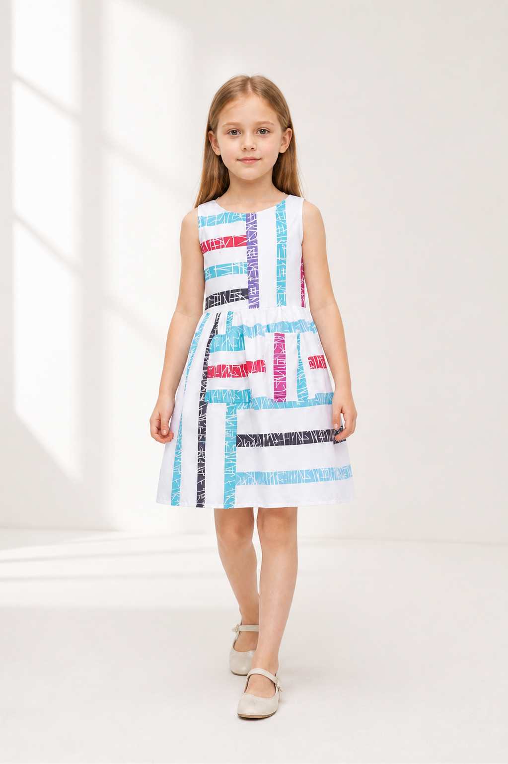 Children's sleeveless dress with geometric stripes Costume Dresses detail 2