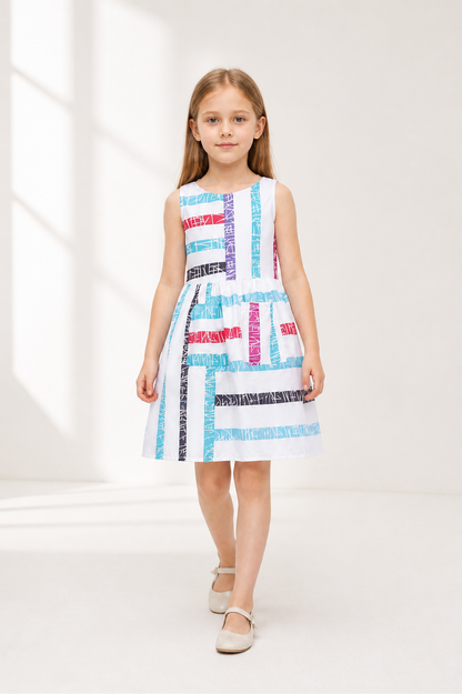 Children's sleeveless dress with geometric stripes Costume Dresses detail 2