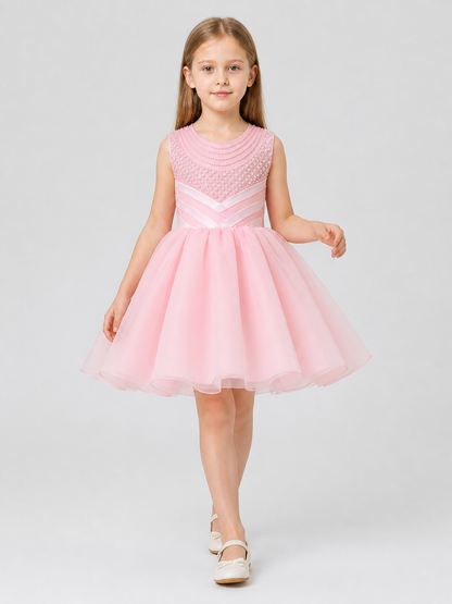 Festive Girls' Full Dress with Pearl Embellishment Costume Dresses detail 2