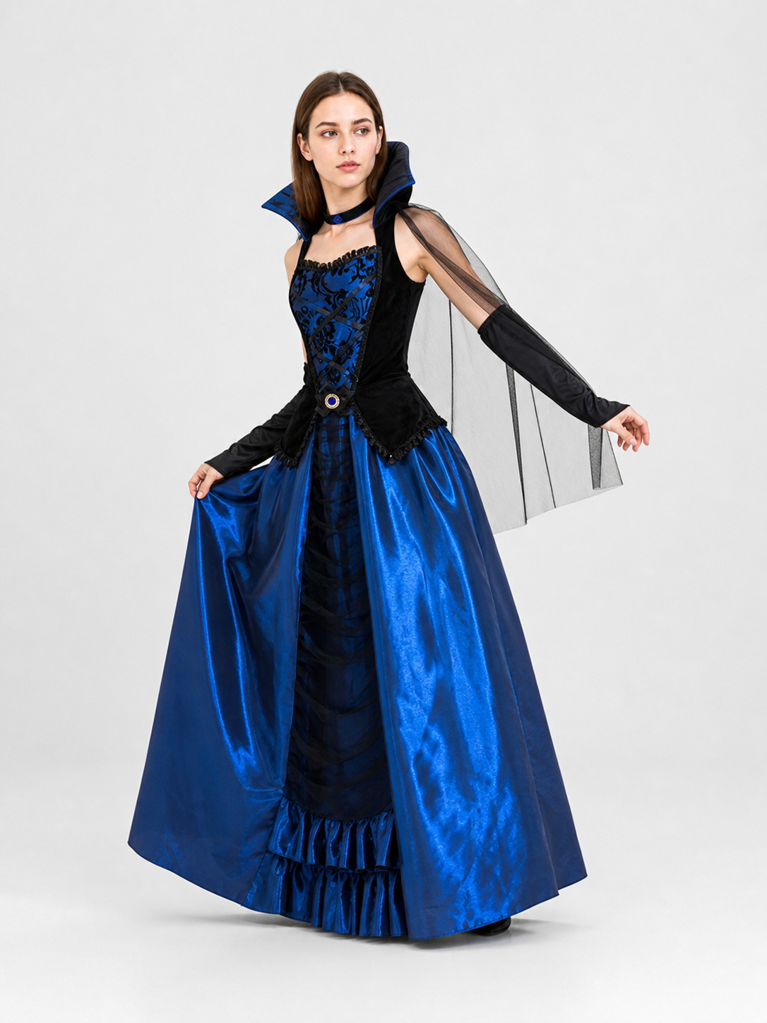 Gothic Costume Dress with Cape and Gloves