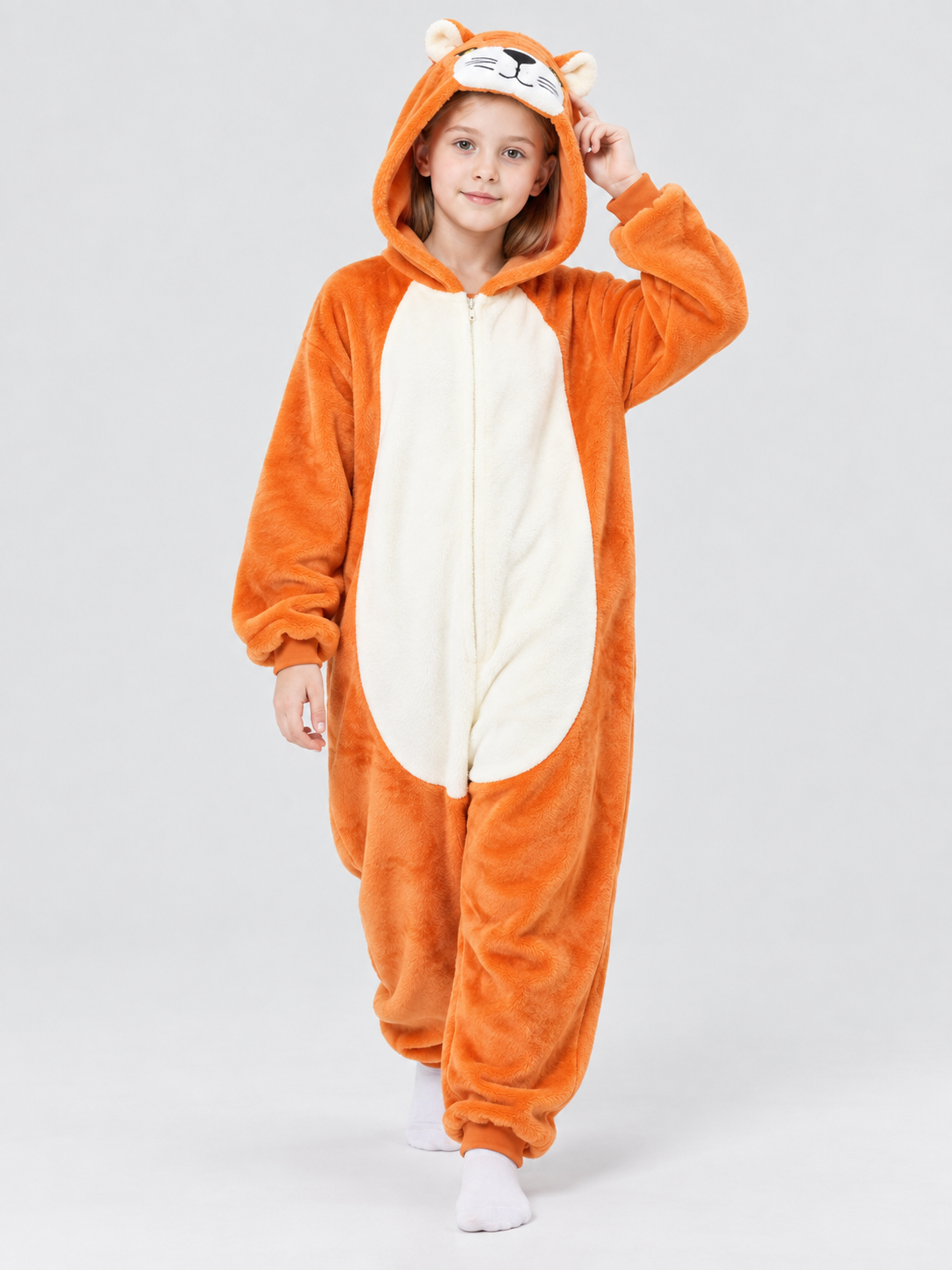 Flannel Hooded Pajama Jumpsuit with Ears