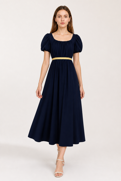 Long A-line Dress with Gold Belt Costume Dresses detail 2