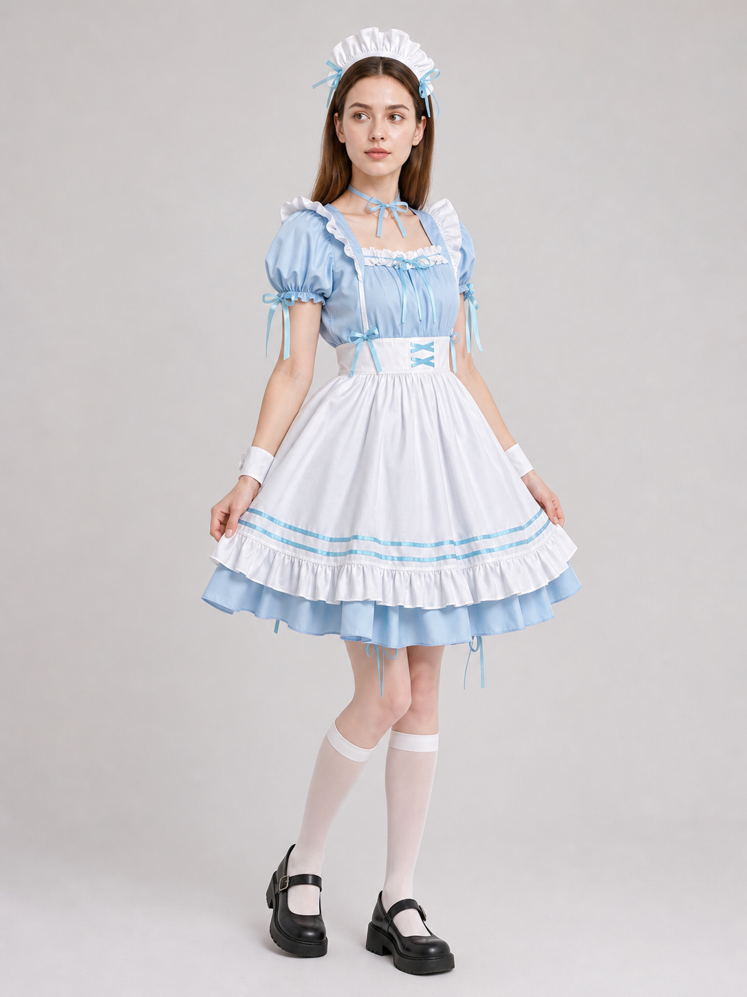 Lolita-Style Dress with White Apron and Ruffles