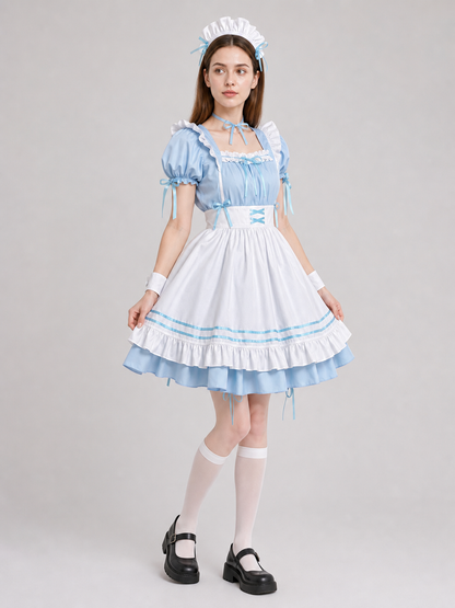 Lolita-Style Dress with White Apron and Ruffles