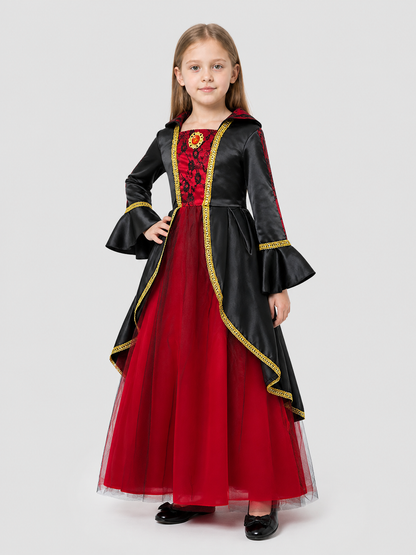 Black and Red Halloween Dress for Girls with Hood Costume Dresses detail 2