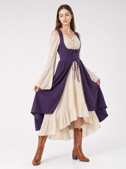 Purple Retro-Style Lace-Up Pinafore Dress