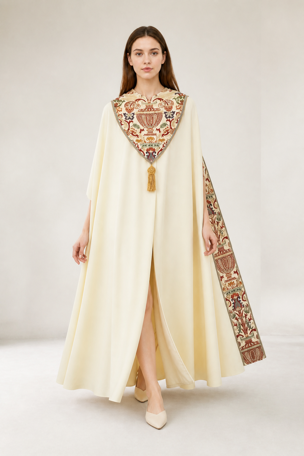 Long Cape with Fringe and Geometric Pattern Costume Capes detail 2